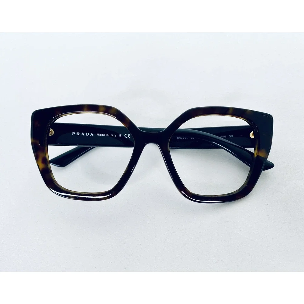 Prada Brown Tortoise Black Cat Eye Glasses Italy SPR24X 2AU-6S1 52 18 140